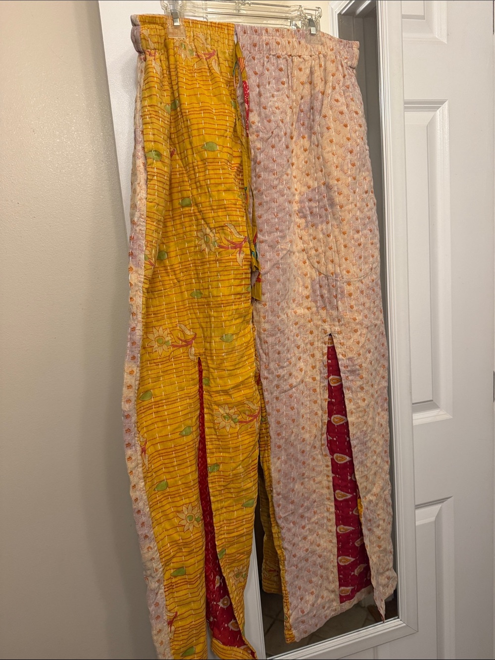 Kantha Split-Leg Pants in Yellow and Cream